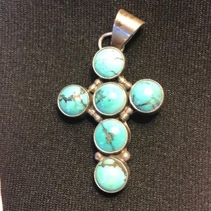 Turquoise/Howlite Sterling Vintage Cross Pendant